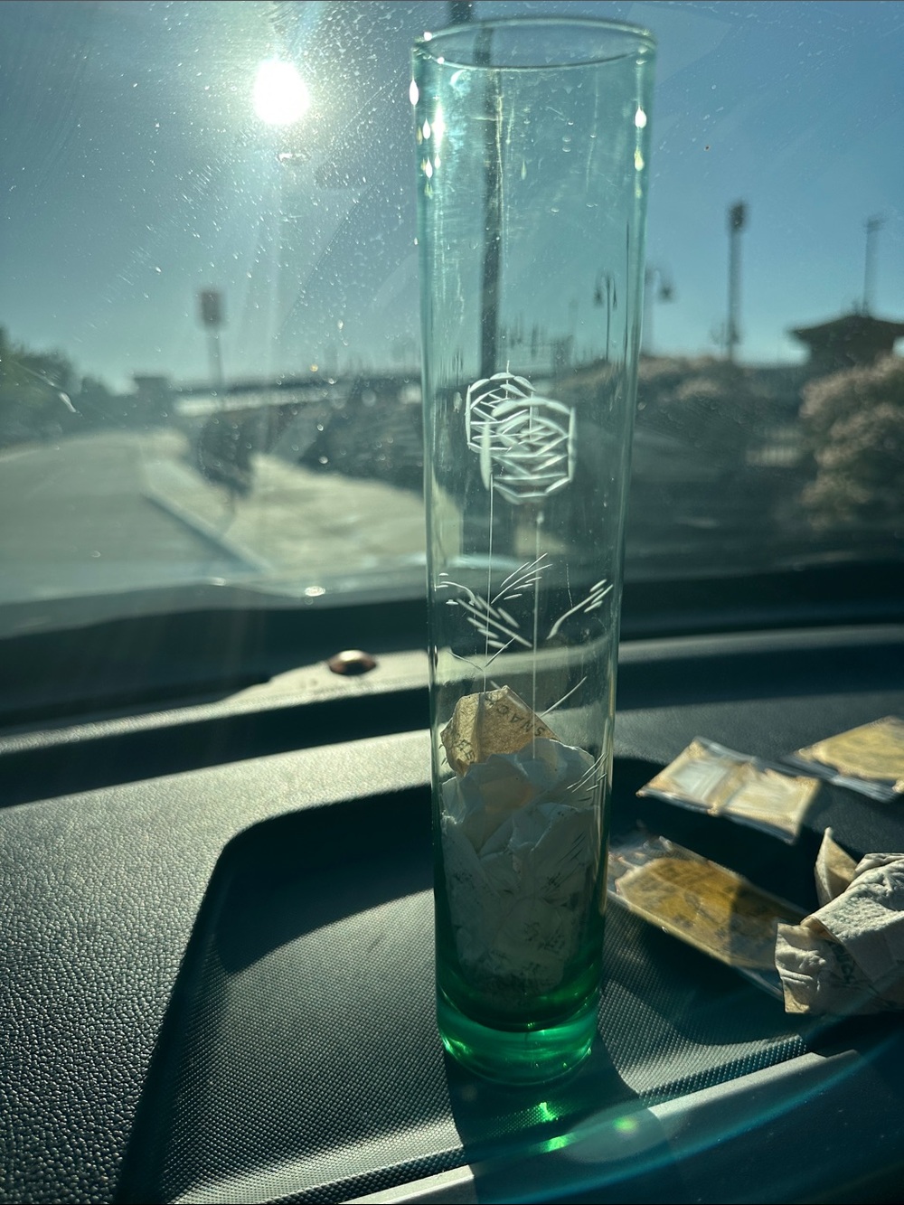 Vintage Glass Etched Flower Vase